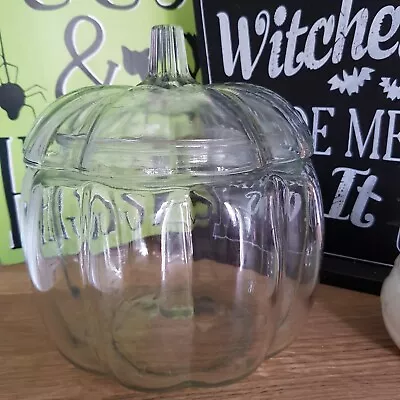 Buy Glass Pumpkin Jar Sweet Cookie Storage Lidded Bowl Display Halloween Autumn • 12.95£