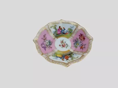 Buy Vintage Dresden Helena Wolfsohn Style Quatrefoil Saucer  Floral/ Courting Scenes • 25£