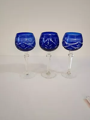 Buy Vintage Stemware Cobalt Cut To Clear Crystal Glass Wine Goblets 8  • 45.66£