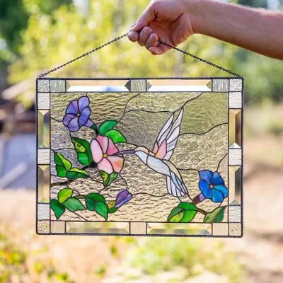 Buy Flat Stained Glass Window Pendant Hanging Stained Birds Panel  Home Decoration • 9.30£