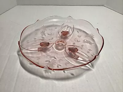 Buy Vintage Pink Depression Glass Footed Platter, Etched Flowers, 10 Inch Diameter • 17.71£