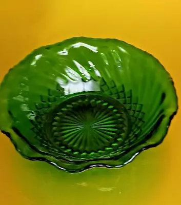 Buy Vintage Achhor Hocking 6.5  Emerald Green Glass Diamond Swirl Candy Dish • 13.98£