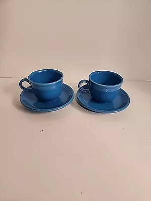 Buy Set Of Two Fiesta Ware Blue Cups And Saucers • 8.84£