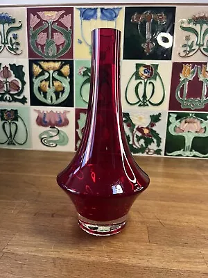 Buy Vintage Large Riihimaki Rocket # 1379 Red & Clear Glass Vase Retro • 24.99£