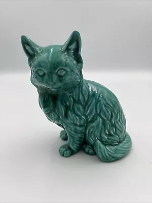 Buy Vintage Anglia Pottery Long Haired Cat Figurine Turquoise Glaze AP 201 • 10£