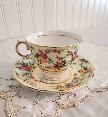 Buy Colclough Tea Cup & Saucer Chintz Pink Yellow Cabbage Rose Floral On Pale Yellow • 16.77£
