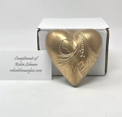 Buy Robin Lehman Cast Art Glass Gold Floral Heart Paperweight 3  • 23.29£