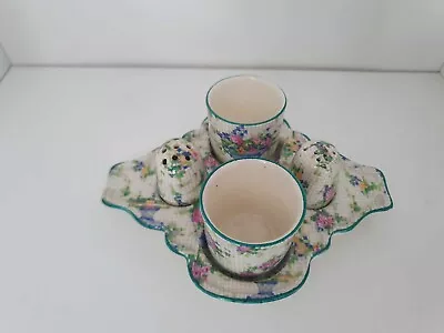 Buy Royal Winton Grimwades Rare 5 - Pc Egg Cups Salt / Pepper Tray Set Pelham 1930's • 249£