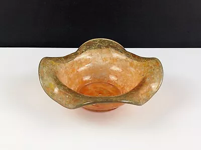 Buy Signed Vintage Vasart Orange & Yellow Mottled Glass Bowl, B043 • 24£