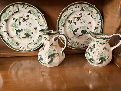 Buy Vintage Masons Ironstone Green Chartreuse Jugs & 2 Plates  Vgc • 25£