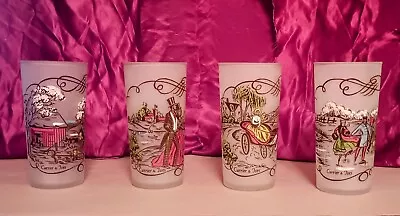Buy Set Of 4 1950s Currier & Ives Scenic Frosted Drinking Tumblers Glasses • 46.60£