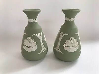 Buy 2 Wedgwood Green Jasper Ware Posy Vases In Excellent Condition • 17.99£