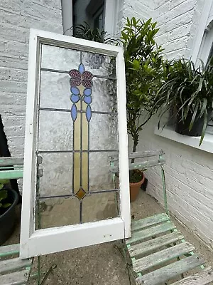 Buy Reclaimed Leaded Light Stained Glass Art Nouveau Deco Window Panel 111cm X 53cm • 150£