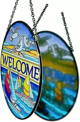 Buy Stained Glass Window Hanging, Sailboat Suncatcher For Window 100% Real Stained G • 16.06£
