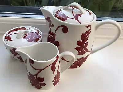 Buy Marks & Spencer Red Damask Fine China Teapot Jug, Sugar Bowl Set - 2pt Capacity • 30£
