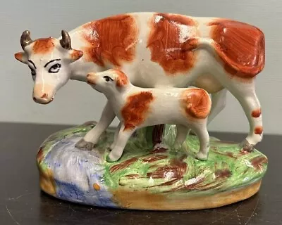 Buy 19th Century Old Staffordshire Ware Cow & Calf Ornament Figure • 49.95£