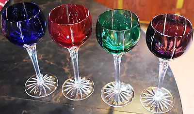 Buy Set 4 AJKA Castile Albinka MULTI COLORED Cut Crystal Wine Goblets Glasses 8 1/4  • 194.76£