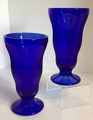 Buy 2 Anchor Hocking Vintage Cobalt Blue Glass Octagon Parfait Fountain Glass Footed • 13.07£