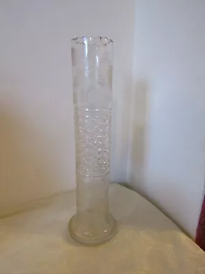 Buy Vintage Retro Cylindrical Etched Patterned Footed Glass Vase 36cm Tall • 14.99£