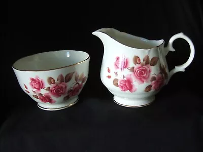 Buy Vintage Duchess Bone China Pink Roses Brown Leaves Milk Jug Sugar Bowl • 5.99£