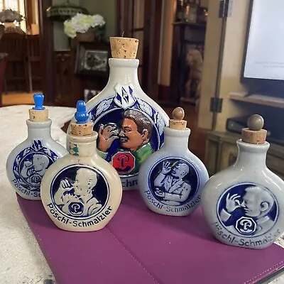 Buy 5 Vintage GERMAN TOBACCO Old SNUFF Bottle Poschl Schmalzler Stoneware Germany • 93.18£