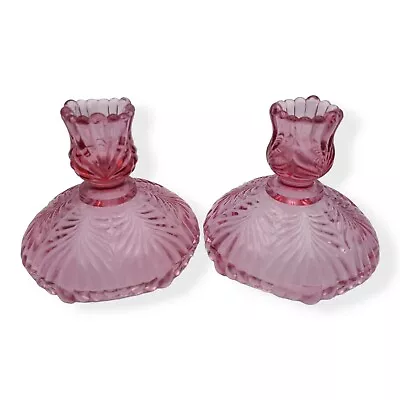 Buy Vtg Pair Fenton Dusty Rose Pink Cranberry Glass Candle Holders Beauty Pattern • 23.29£