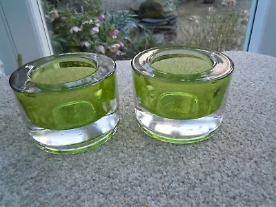 Buy Pair Of Green Glass Candle Holders Chunky Heavy • 12.50£