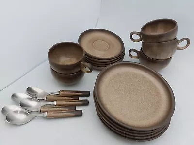 Buy Vintage Denby Stoneware Romany Tea Set-teacup, Saucer, Plates & Spoons (AN_7811) • 20£