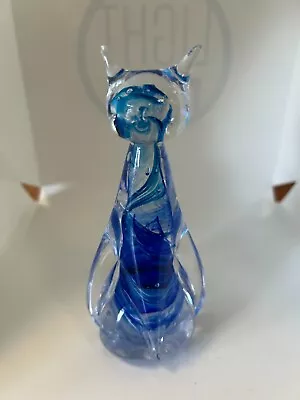 Buy ALUM BAY GLASS CAT PAPERWEIGHT Blue Swirls With Sticker • 8.99£