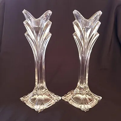 Buy Glass CANDLESTICK HOLDERS TULIP FLARED Tops Set Of 2 Crystal Lead 9½  Tall READ  • 27.49£