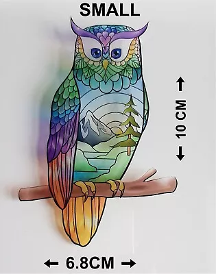 Buy Owl Stained Glass Effect Static Cling Window Sticker Mirror Bird Colourful Gift • 3.49£