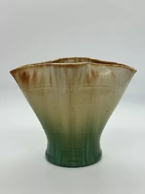 Buy Vintage Remued Australian Pottery Fan Shaped Vase W Brown & Green Drip Glaze • 51.91£