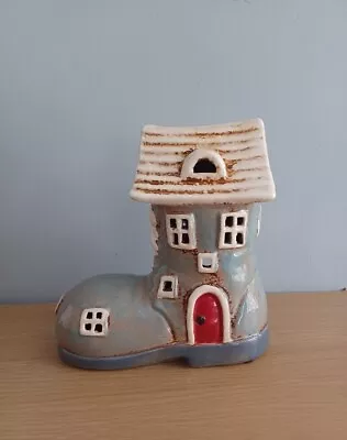 Buy Village Pottery Grey Boot Tea Light House Novelty Ceramic Gift Ornament 17cm NEW • 18.95£