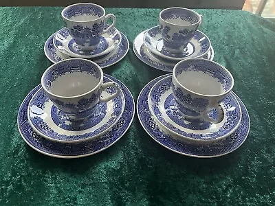 Buy Set Of Four North Staffordshire Blue & White Willow China Cups Saucers Plates • 29£