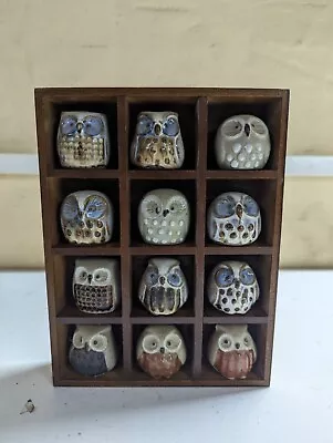 Buy Emson Pottery 12 Owl Figurines Hand Made 1.25  Tall Miniatures Stoneware & Box • 50£