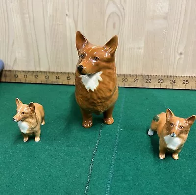 Buy Beswick Large Corgi Dog & Two Little Ones Figurines C1960s • 20£