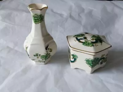 Buy Mason's  Ironstone  Green Chartreuse Octagonal Box &  Lid  &  A Small Vase • 14.98£
