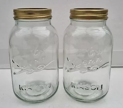 Buy 2 X Eerin Mason Jars Screw Top Storage Kitchen Arts Crafts - 1000ml - Gold Lid • 8.99£