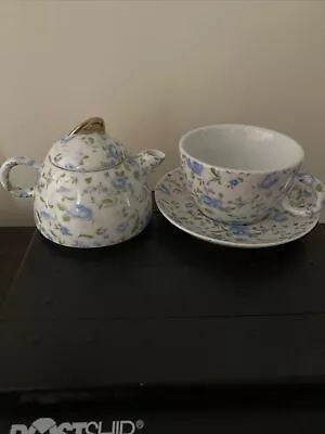 Buy Vintage Green & Blue CHINTZ TEA FOR ONE TEAPOT, CUP & SAUCER English Classic • 8.50£