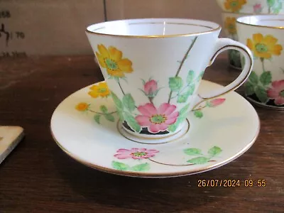 Buy 4 Aynsley Art Deco Period Hand Painted Bone China Cups And Saucers • 4.99£