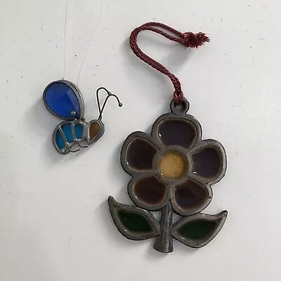 Buy Vintage Stained Glass Flower & Bee Wasp Light Catcher Wall Hangings • 25£