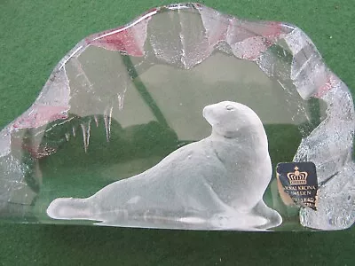 Buy Mats Jonasson Glass Flat Ice Seal Paperweight. - Signed • 3.25£