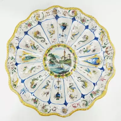 Buy Large Italian Majolica Scalloped Tazza Plate Firenze C1900s • 14£