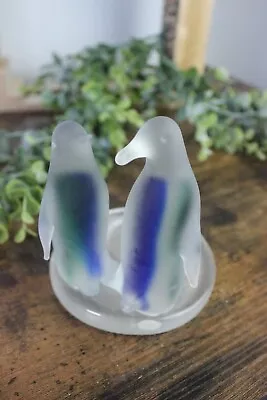 Buy PartyLite Frosted Glass Blue Green Penguin TeaLight Votive Candle Holder • 7£