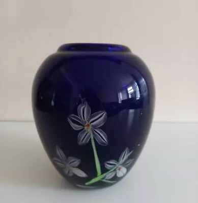 Buy Cobalt Blue Heavy Glass Vase Flowers Daffodils Vintage Initialed On Base 14x10cm • 20£