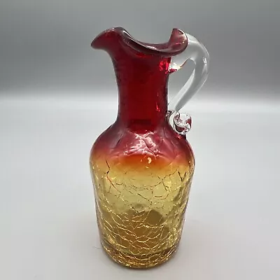 Buy Vintage Amberina Crackle Art Glass Pitcher 5” • 12.11£