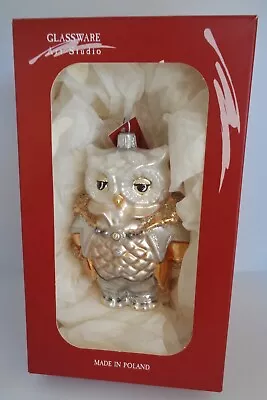 Buy Glassware Art Studio CHRISTMAS Glass ORNAMENT Owl Gold Silver Mouth-blown Poland • 30.13£