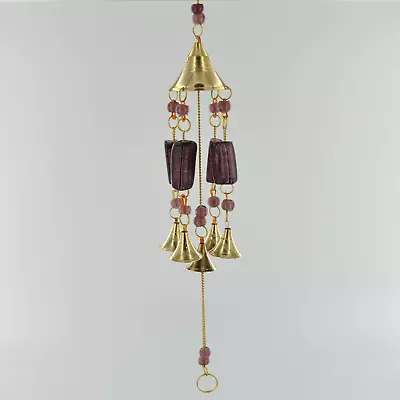 Buy Purple Bell Home Decor Garden Windchime With Gold Bells And Glass Blue Beads • 13.95£
