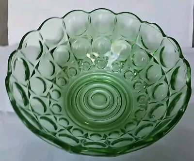 Buy Large Green Glass Round Vintage Fruit / Serving Bowl • 15£