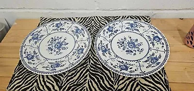 Buy Pair Of Johnson Brothers Indies Blue & White 10 Inch Dinner Plates • 1£